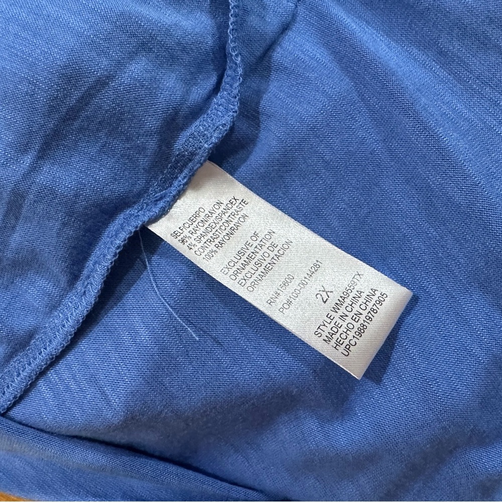 Democracy Women 2X Blouse Blue Embroidered Boho Peasant Long Sleeve Top - Picture 8 of 8